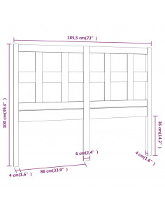 Testiera per Letto 185,5x4x100 cm in Legno Massello di Pino
