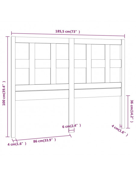 Testiera per Letto Bianca 185,5x4x100 cm Legno Massello di Pino