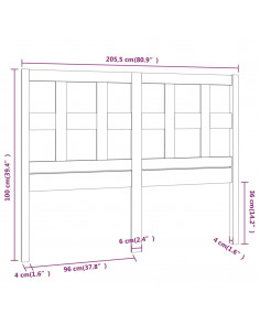 Testiera per Letto 205,5x4x100 cm in Legno Massello di Pino