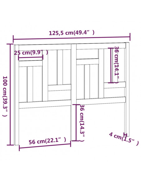 Testiera per Letto Bianca 125,5x4x100 cm Legno Massello di Pino