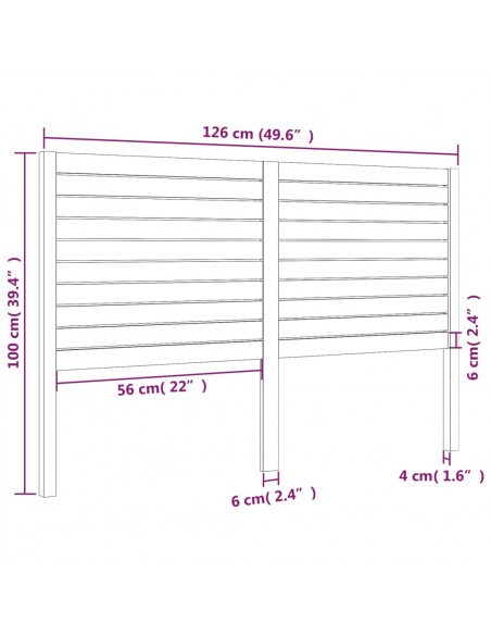 Testiera per Letto Nera 126x4x100 cm in Legno Massello di Pino
