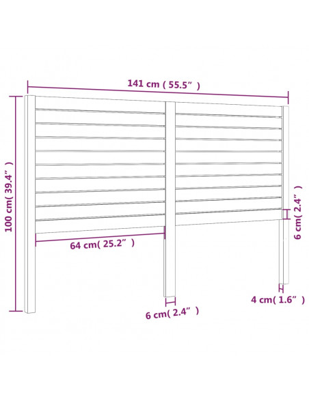 Testiera per Letto Nera 141x4x100 cm in Legno Massello di Pino