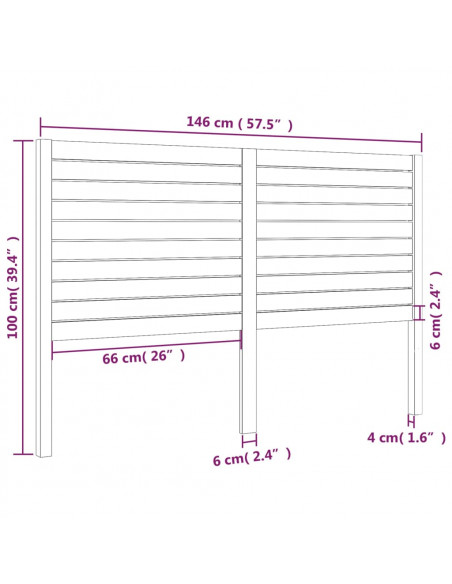 Testiera per Letto Nera 146x4x100 cm in Legno Massello di Pino
