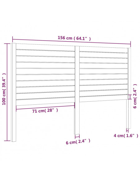 Testiera per Letto Nera 156x4x100 cm in Legno Massello di Pino
