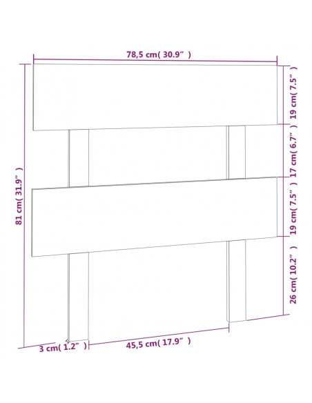 Testiera per Letto Nera 78,5x3x81 cm in Legno Massello di Pino