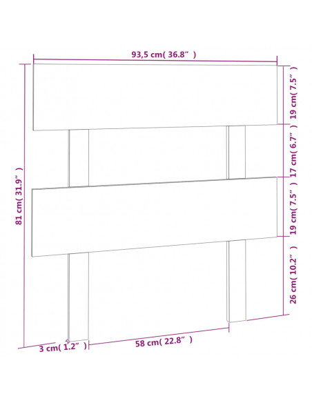 Testiera per Letto Nera 93,5x3x81cm in Legno Massello di Pino