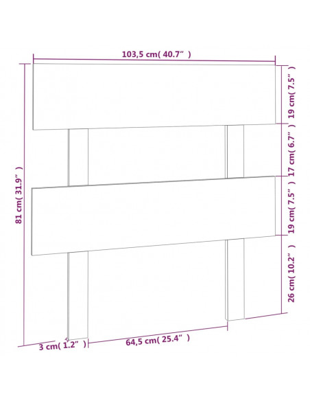 Testiera per Letto Bianca 103,5x3x81 cm Legno Massello di Pino