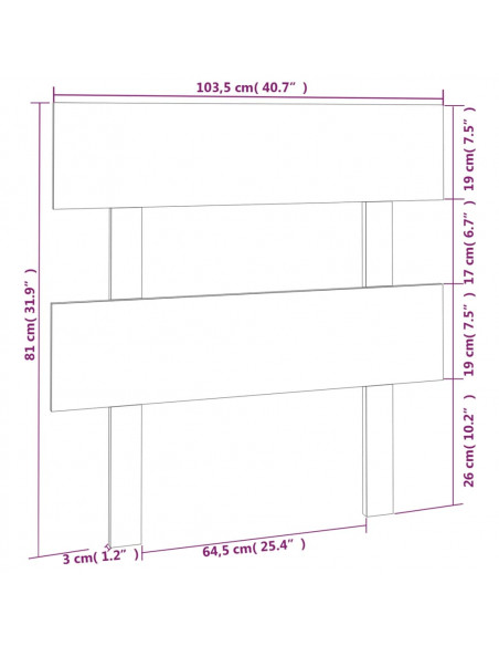 Testiera per Letto Grigia 103,5x3x81 cm Legno Massello di Pino