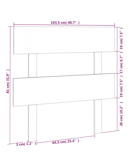 Testiera per Letto Nera 103,5x3x81 cm in Legno Massello di Pino
