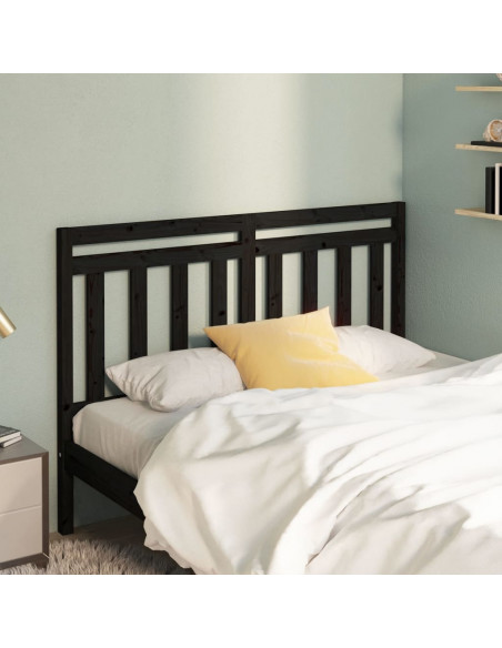 Testiera per Letto Nera 166x4x100 cm in Legno Massello di Pino
