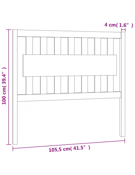 Testiera per Letto 105,5x4x100 cm in Legno Massello di Pino