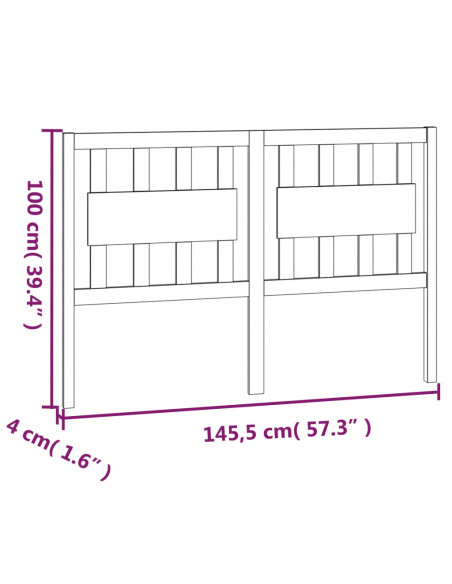 Testiera per Letto Bianca 145,5x4x100 cm Legno Massello di Pino