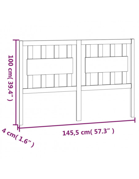 Testiera per Letto Nera 145,5x4x100cm in Legno Massello di Pino
