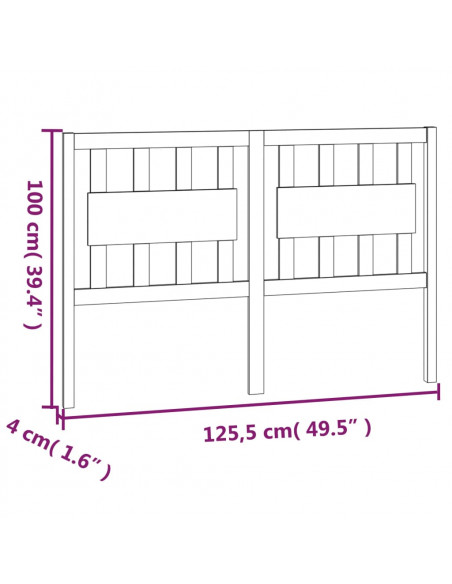 Testiera per Letto Nera 125,5x4x100cm in Legno Massello di Pino