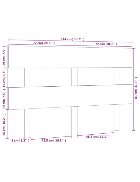 Testiera per Letto Miele 144x3x81 cm in Legno Massello di Pino