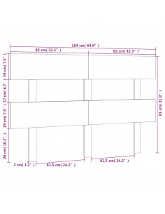 Testiera per Letto Bianca 164x3x81 cm in Legno Massello di Pino