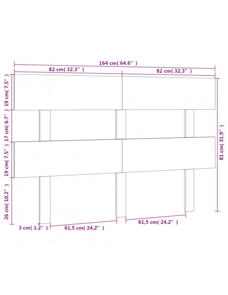Testiera per Letto Nera 164x3x81 cm in Legno Massello di Pino