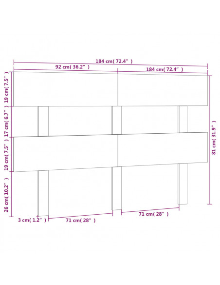 Testiera per Letto Bianca 184x3x81 cm in Legno Massello di Pino