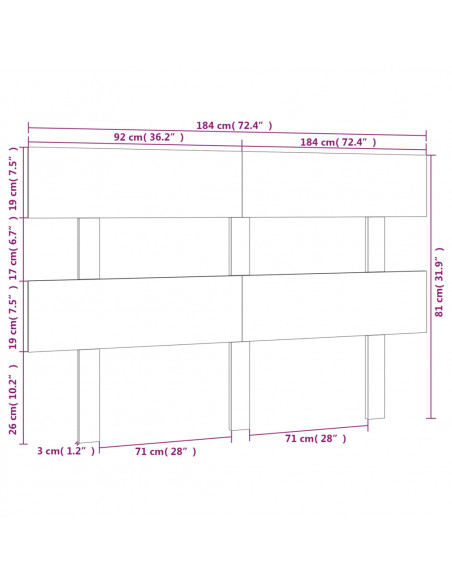 Testiera per Letto Nera 184x3x81 cm in Legno Massello di Pino
