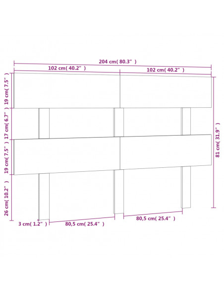 Testiera per Letto Miele 204x3x81 cm in Legno Massello di Pino