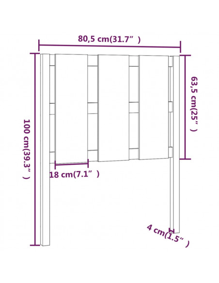 Testiera per Letto Nera 80,5x4x100 cm in Legno Massello di Pino