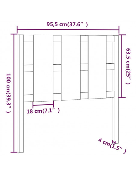 Testiera per Letto 95,5x4x100 cm in Legno Massello di Pino