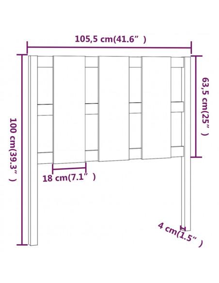 Testiera per Letto Nera 105,5x4x100cm in Legno Massello di Pino
