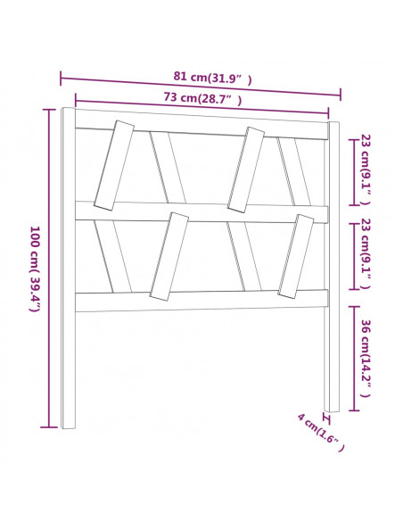 Testiera per Letto 81x4x100 cm in Legno Massello di Pino