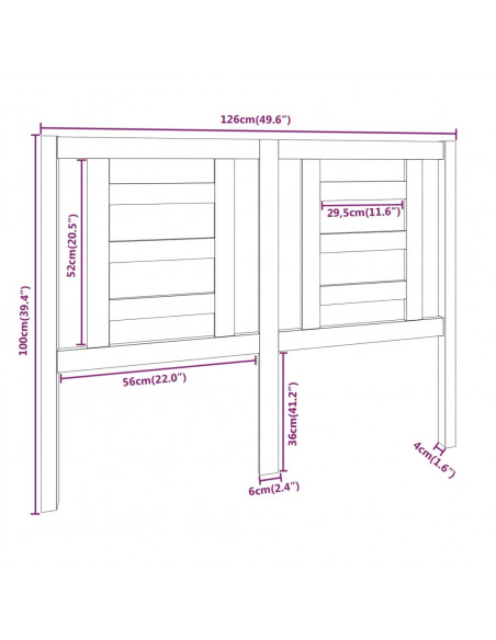 Testiera per Letto Bianca 126x4x100cm in Legno Massello di Pino