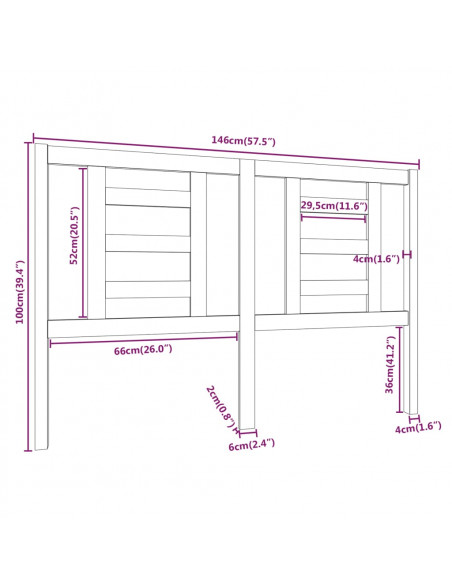 Testiera per Letto 146x4x100 cm in Legno Massello di Pino