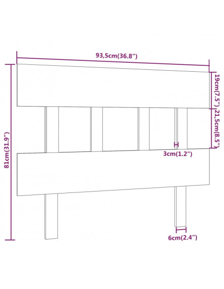 Testiera per Letto Grigia 93,5x3x81cm in Legno Massello di Pino
