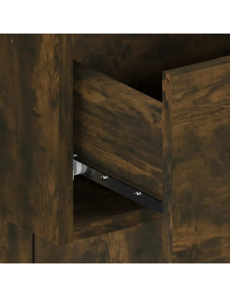 Testiera Letto con Comodini in Legno Multistrato Rovere Fumo