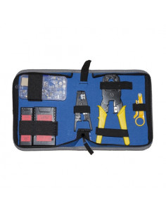 KIT ATTREZZI LINK per RETI CON TESTER, PINZA SPELAFILI, 4, 6, 8 POLI E ATTREZZO PER INSERIRE CAVO NEL JACK KEYSTONE DI RETE