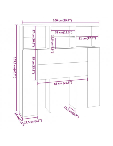 Testiera con Contenitore Grigio Cemento 100x19x103,5 cm