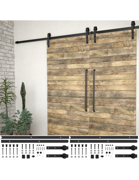 Kit di Binari per Porte Scorrevoli 2 pz 183 cm Acciaio Nero