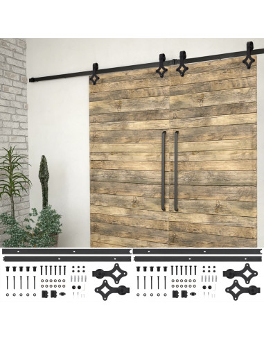 Kit di Binari per Porte Scorrevoli 2 pz 183 cm in Acciaio Nero