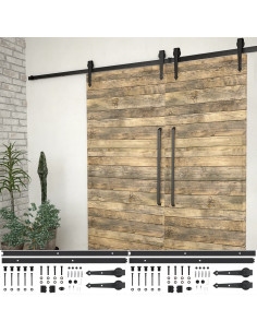 Kit di Binari per Porte Scorrevoli 2 pz 200 cm Acciaio Nero