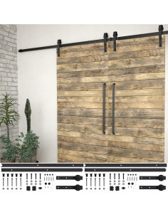 Kit di Binari per Porte Scorrevoli 2 pz 200 cm Acciaio Nero