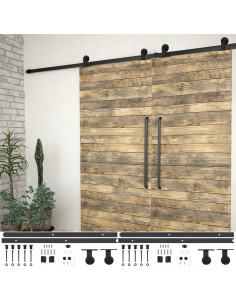 Kit di Binari per Porte Scorrevoli 2 pz 200 cm in Acciaio Nero