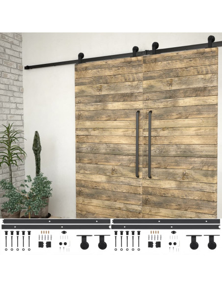 Kit di Binari per Porte Scorrevoli 2 pz 200 cm in Acciaio Nero