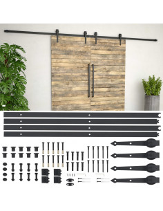 Kit di Binari per Porte Scorrevoli 2x183 cm in Acciaio Nero