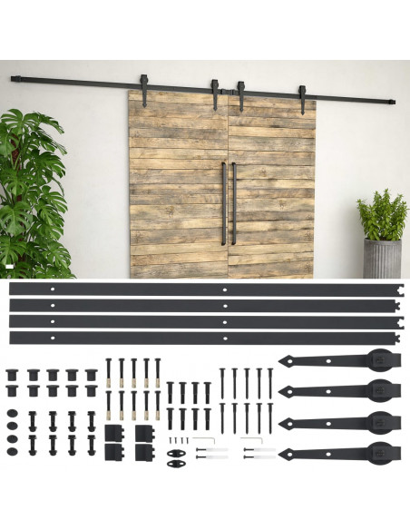 Kit di Binari per Porte Scorrevoli 2x183 cm in Acciaio Nero