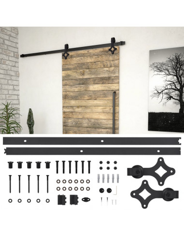 Kit di Binari per Porte Scorrevoli SKIEN 183 cm Acciaio Nero