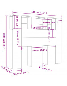 Testiera con Scomparti Rovere Fumo 120x18,5x102,5 cm