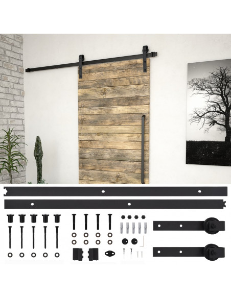 Kit di Binari per Porte Scorrevoli SKIEN 183 cm Acciaio Nero