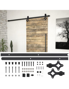 Kit di Binari per Porte Scorrevoli SKIEN 200 cm Acciaio Nero