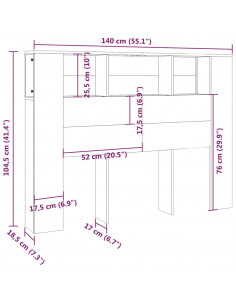 Testiera con Scomparti Grigio Sonoma 140x18,5x104,5 cm
