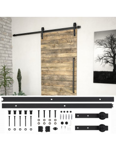 Kit di Binari per Porte Scorrevoli SKIEN 200 cm Acciaio Nero