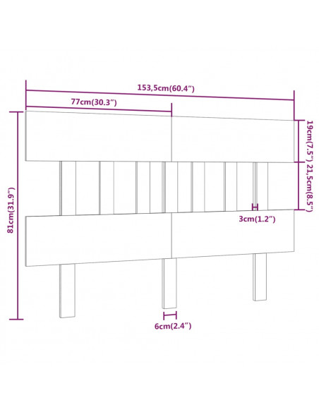 Testiera per Letto Miele 153,5x3x81 cm Legno Massello di Pino