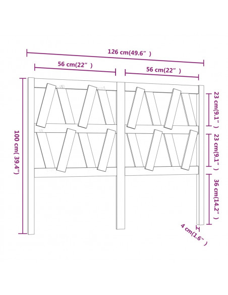 Testiera per Letto Nera 126x4x100 cm in Legno Massello di Pino